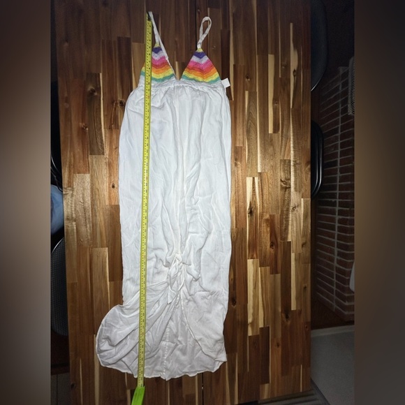 Mara Hoffman Prismactic Tie Maxi Dress Rainbow Crochet Tied Front Slit Size Med - Picture 6 of 10